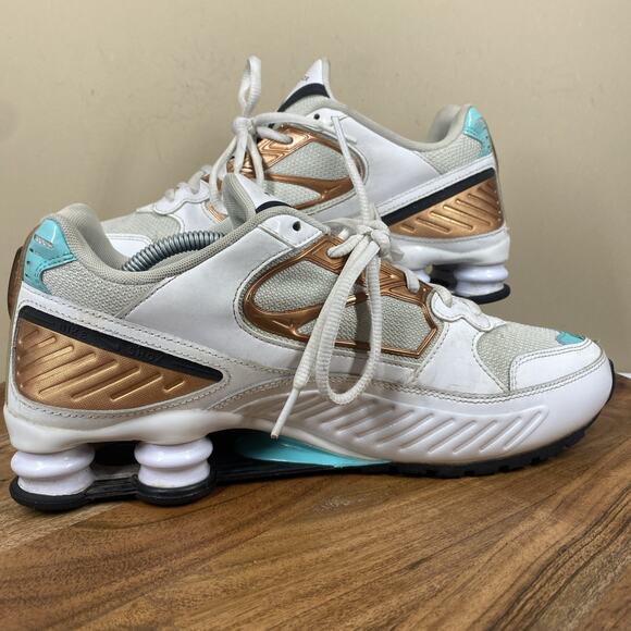 Nike Shox Enigma Aura Green Rose Gold Womens White Gold Size 10 Athletic Shoes - Picture 5 of 9